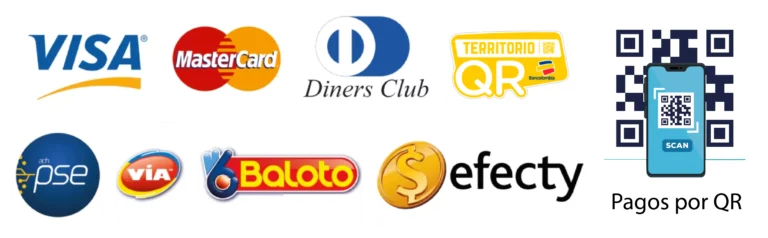 Tarjetas, PSE, Efecty, Baloto, Pagos por QR